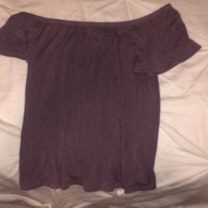 purple off the shoulder shirt